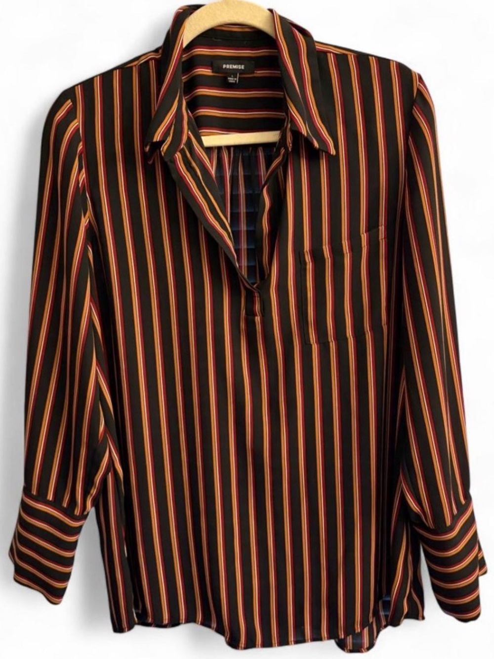 Premise Black Blouse with Orange and Red Stripes